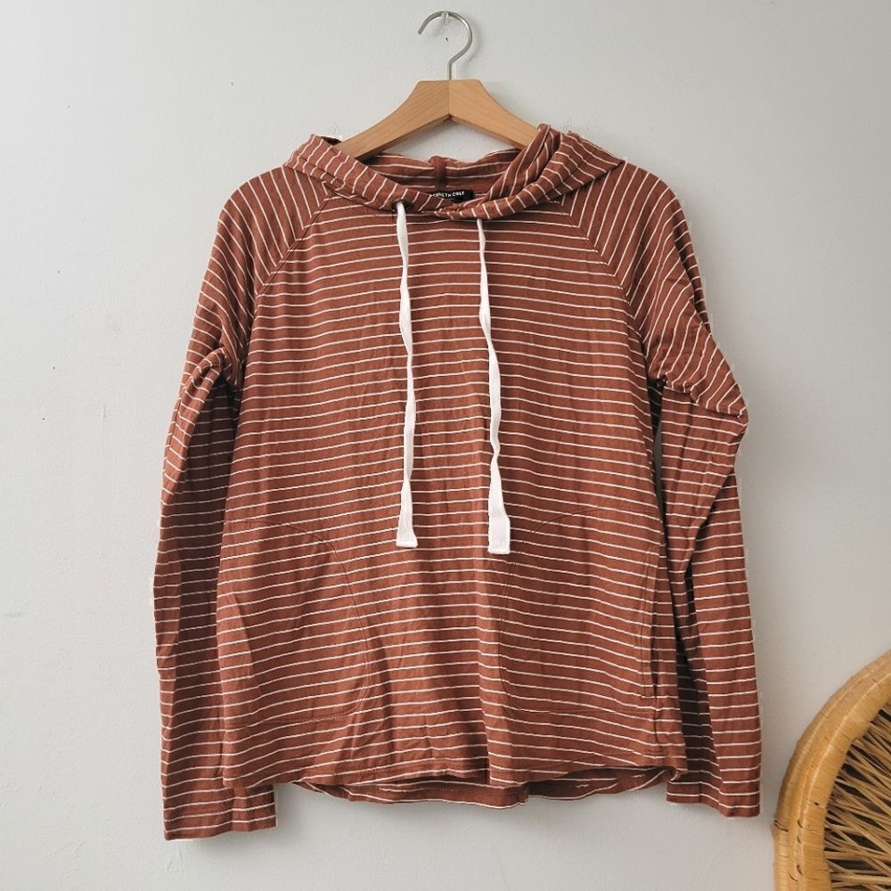 Kenneth Cole New York Orange White Striped Hoodie Top L